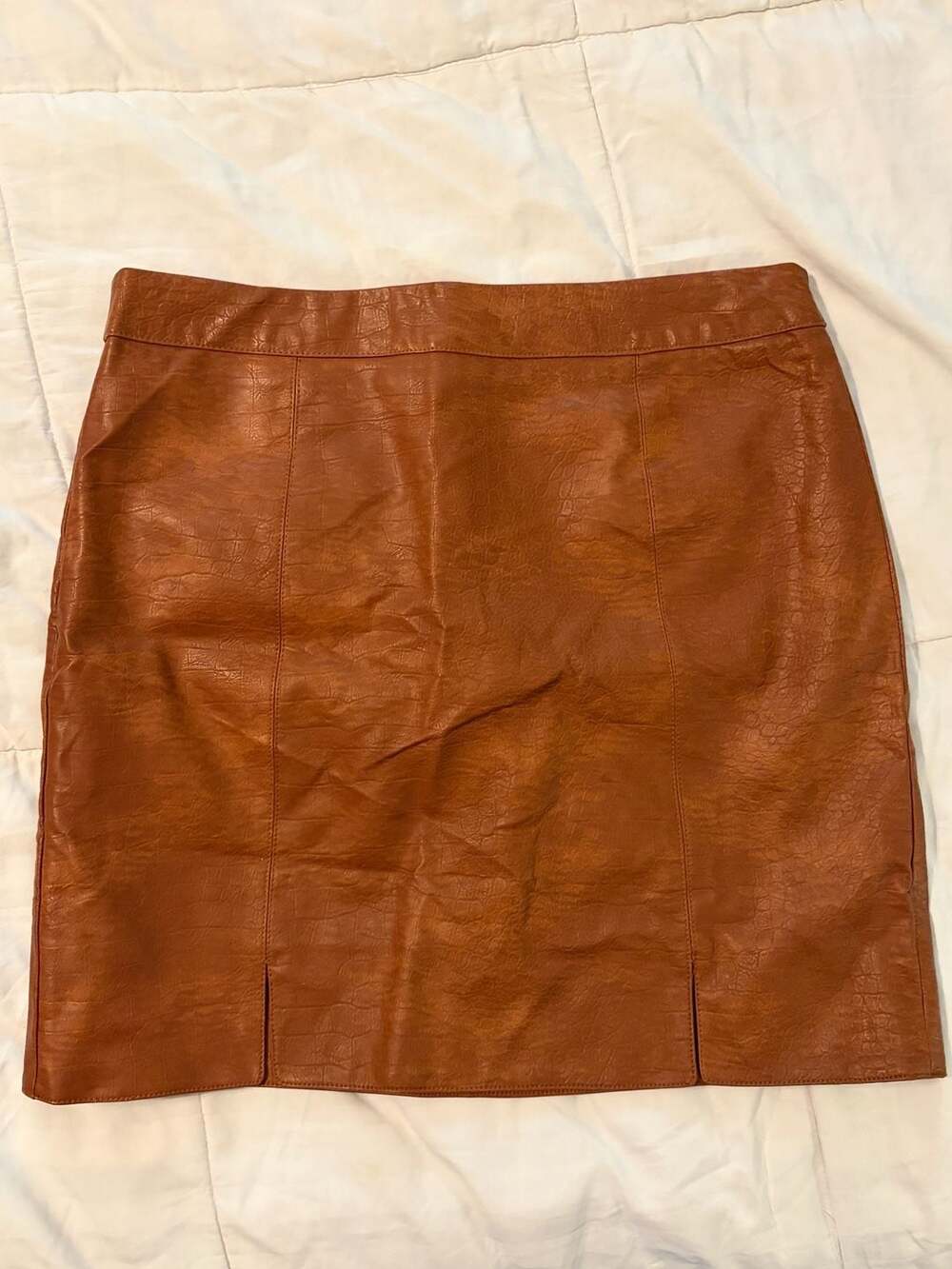 Love Riche Brown Faux Leather Croc-Embossed Mini Skirt Y2K Western Rodeo